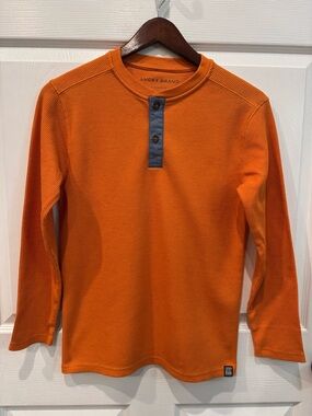 Lucky Brand Shirt Youth Boys Large 14-16 Orange Waffle Knit Henley Pullover